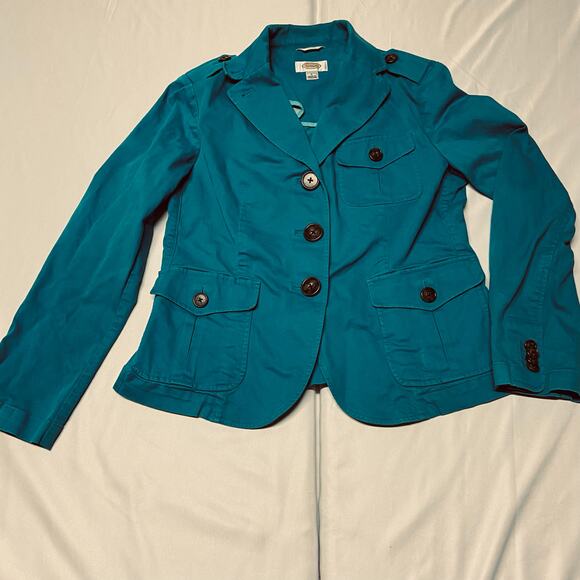 Talbots Jacket Stretch Epaulets on Shoulders Robin Egg Blue Cotton Blend Size 6 - Picture 4 of 14